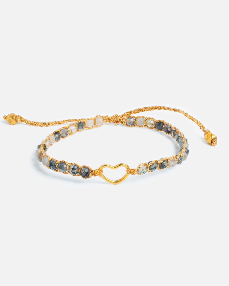 Black Rutilated Quartz Heart Kids Bracelet | Gold