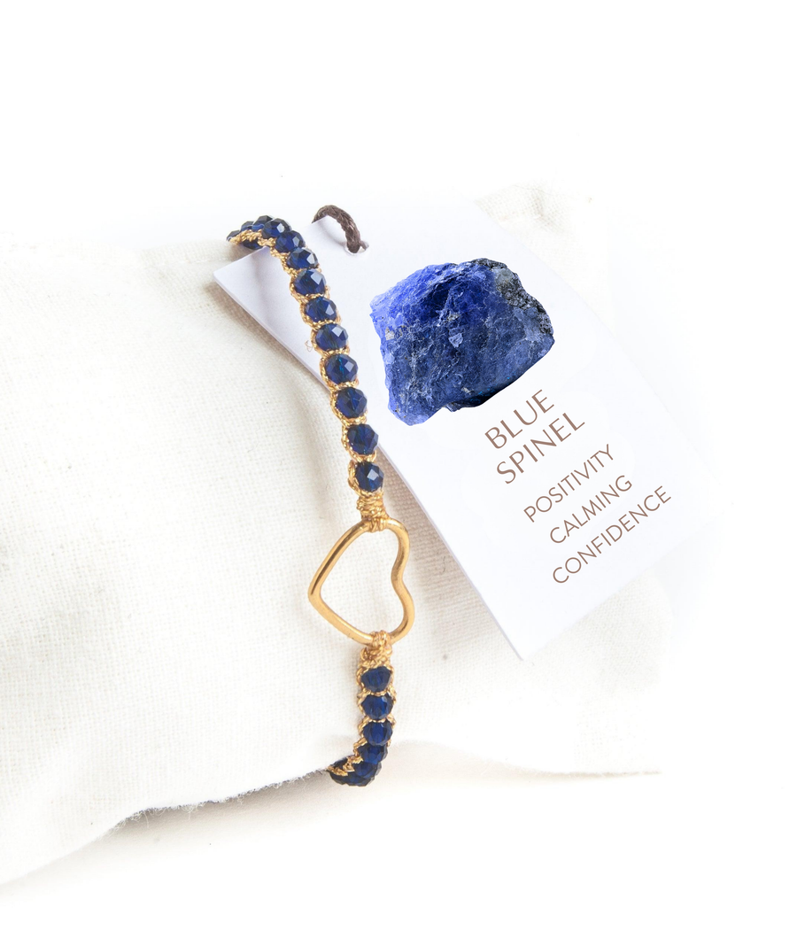 Gelang Spinel Biru Berbentuk Hati | Benang Emas