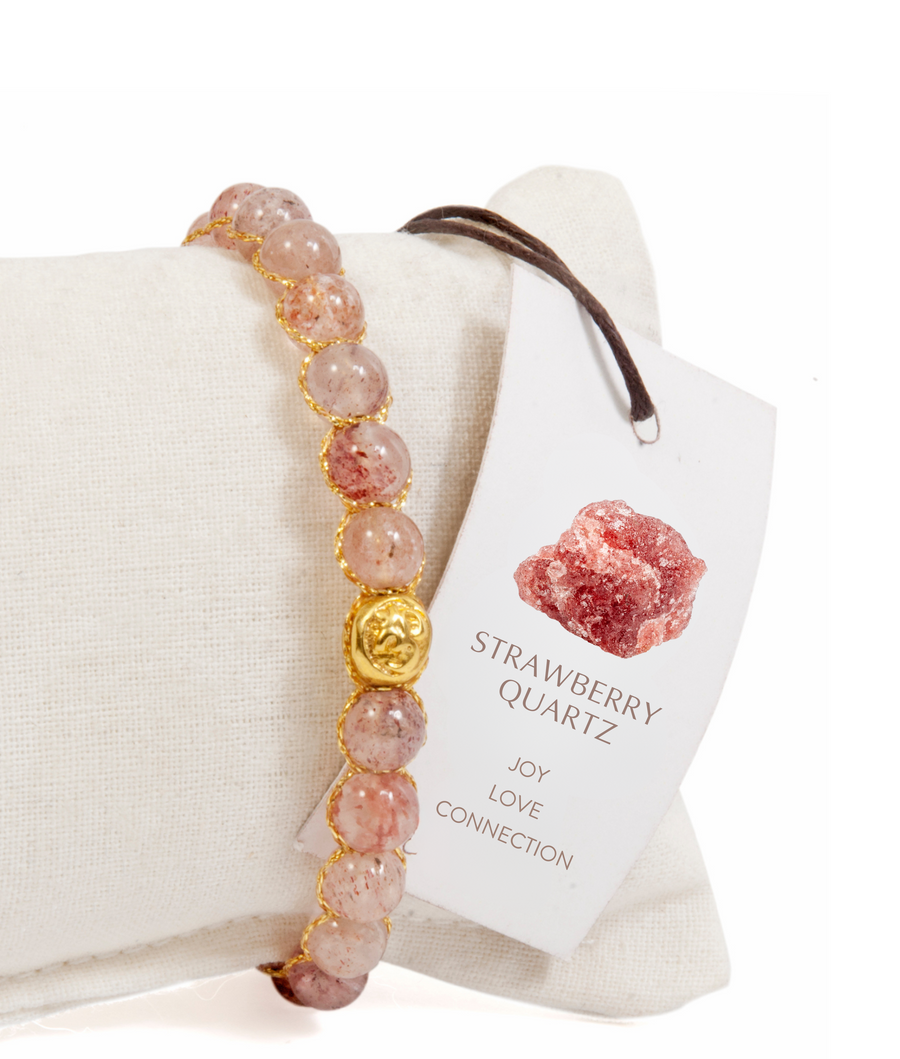 Strawberry Quartz 6mm Bracelet | Gold