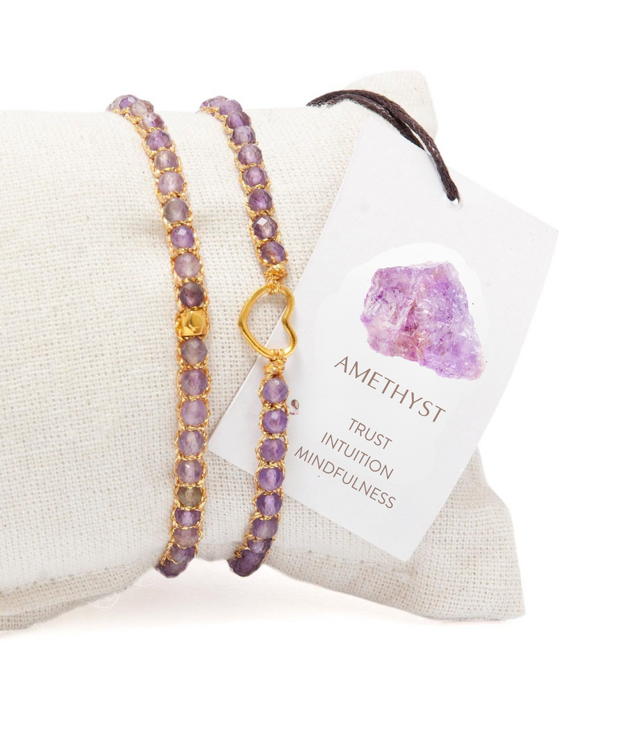 Gelang Anak Berbentuk Hati Amethyst | Benang Emas