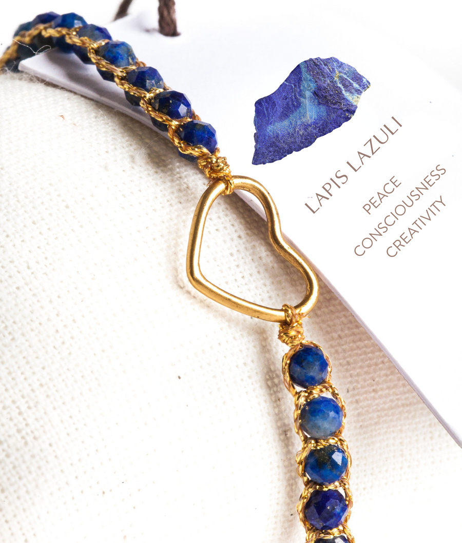Gelang Hati Lapis Lazuli | Benang Emas