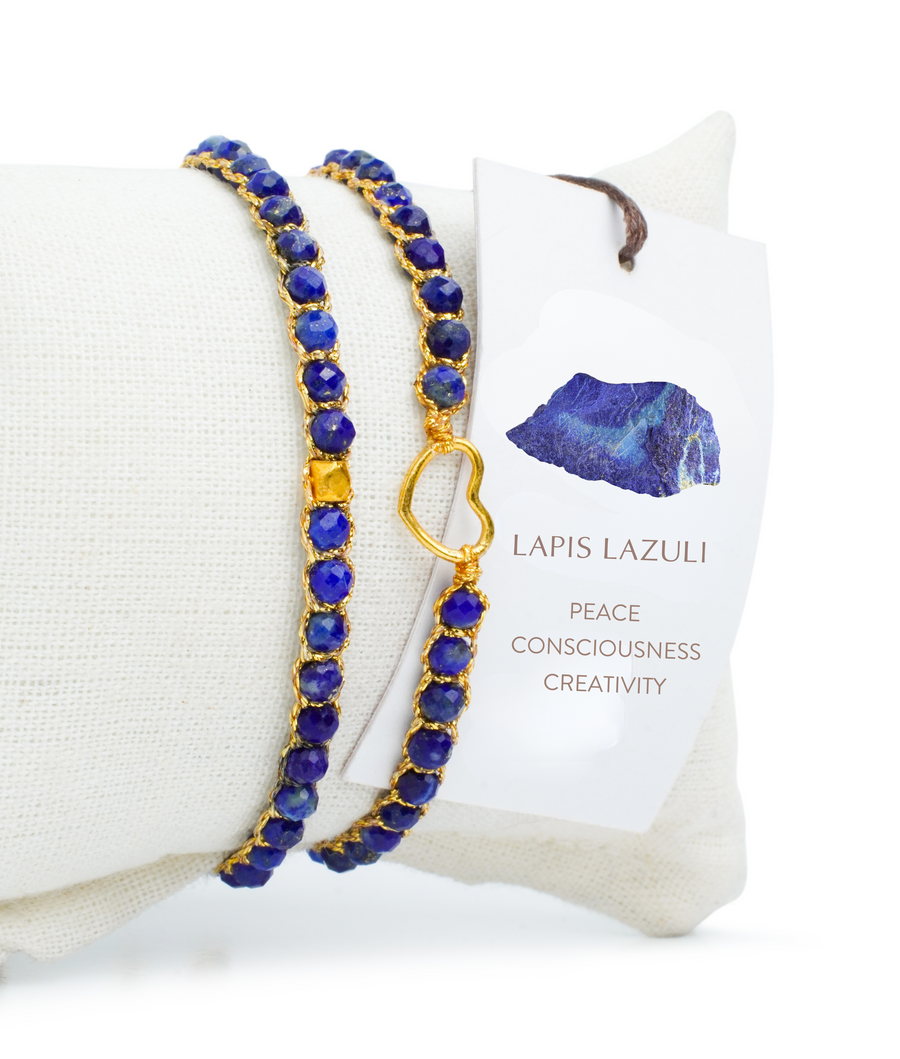 Lapis Lazuli Heart Kids Bracelet | Gold
