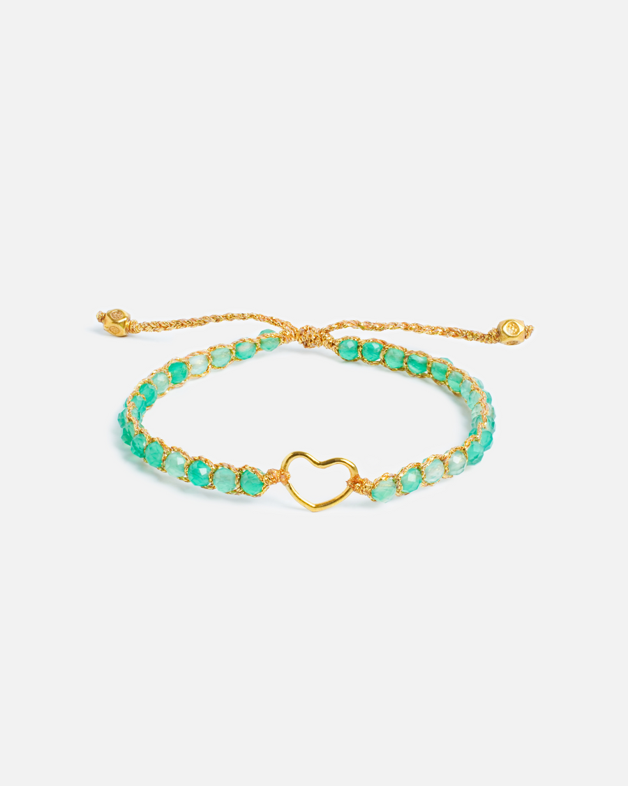 Green Onyx Heart Kids  Bracelet | Gold