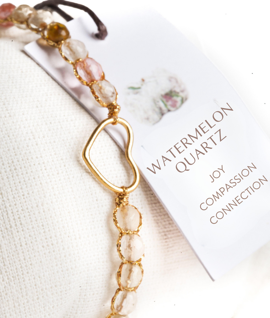 Watermelon Quartz Heart Bracelet | Gold