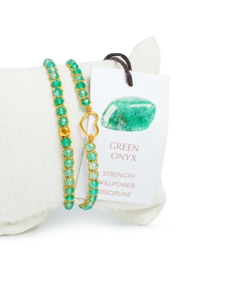 Green Onyx Heart Kids  Bracelet | Gold