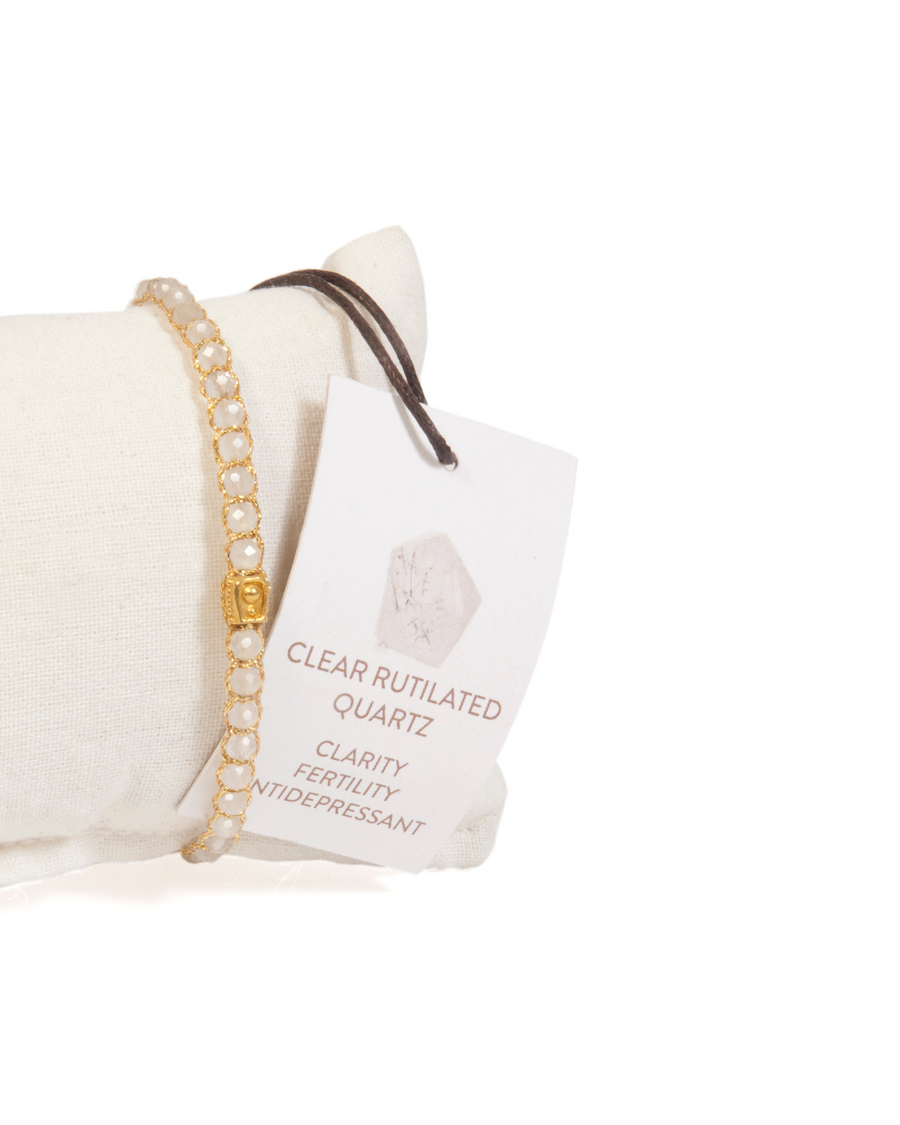 Clear Rutilated Quartz Bracelet | Gold