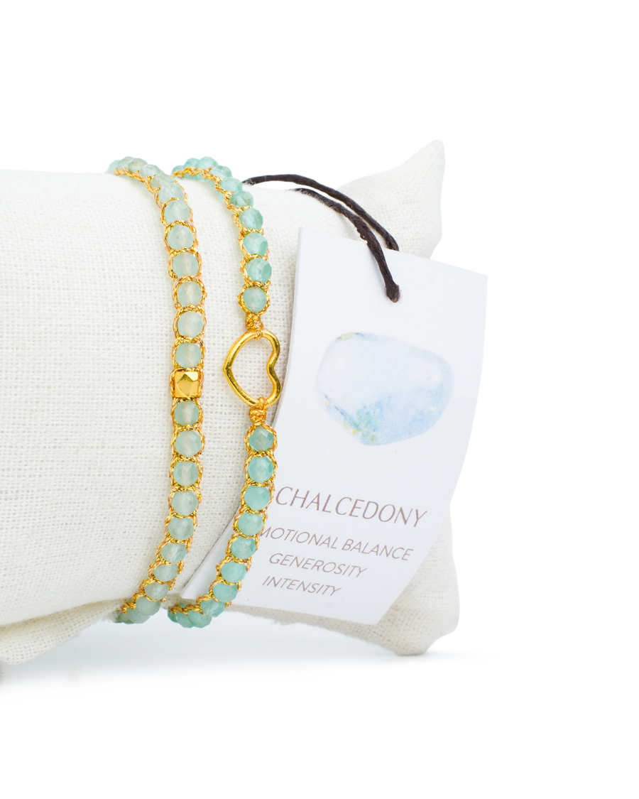 Chalcedony Heart Kids Bracelet | Gold