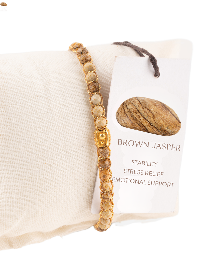 Gelang Jasper Coklat | Benang Emas