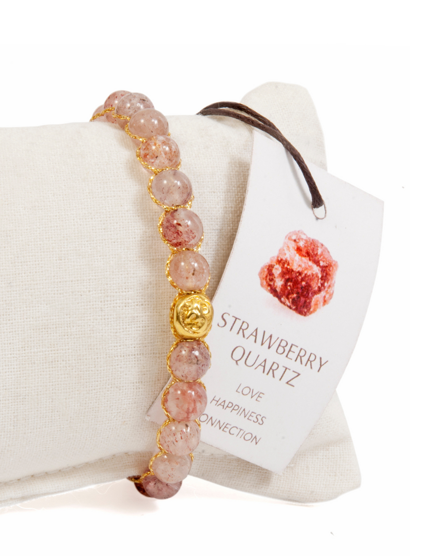 Strawberry Quartz 6mm Bracelet | Gold