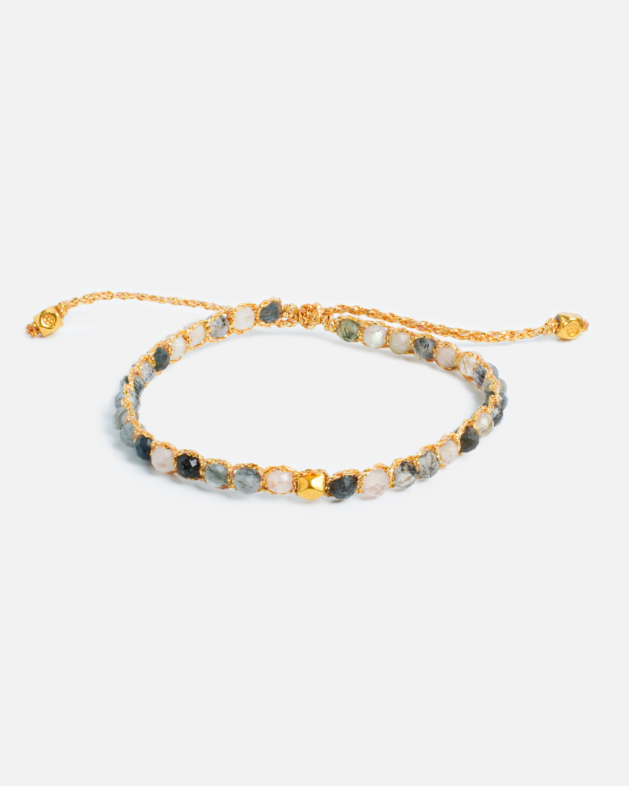 Black Rutilated Quartz Nugget Kids Bracelet | Gold