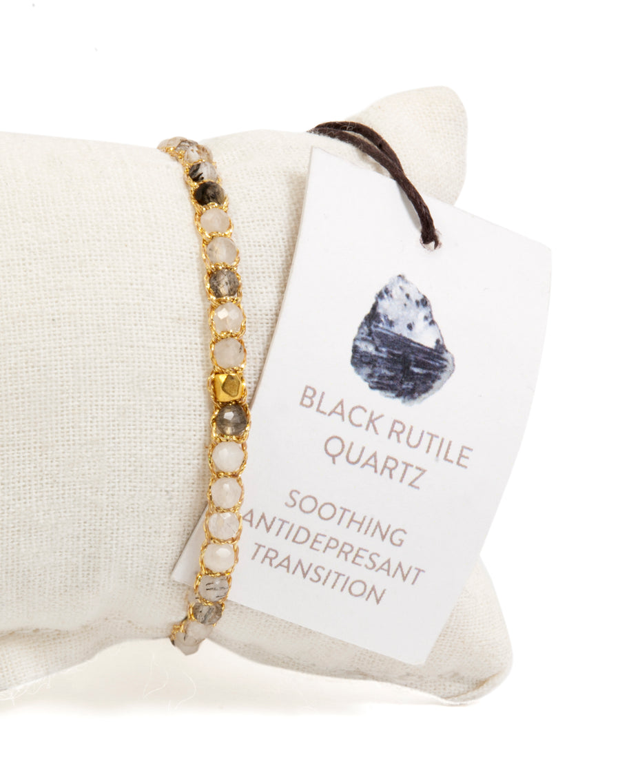 Black Rutilated Quartz Bracelet | Gold