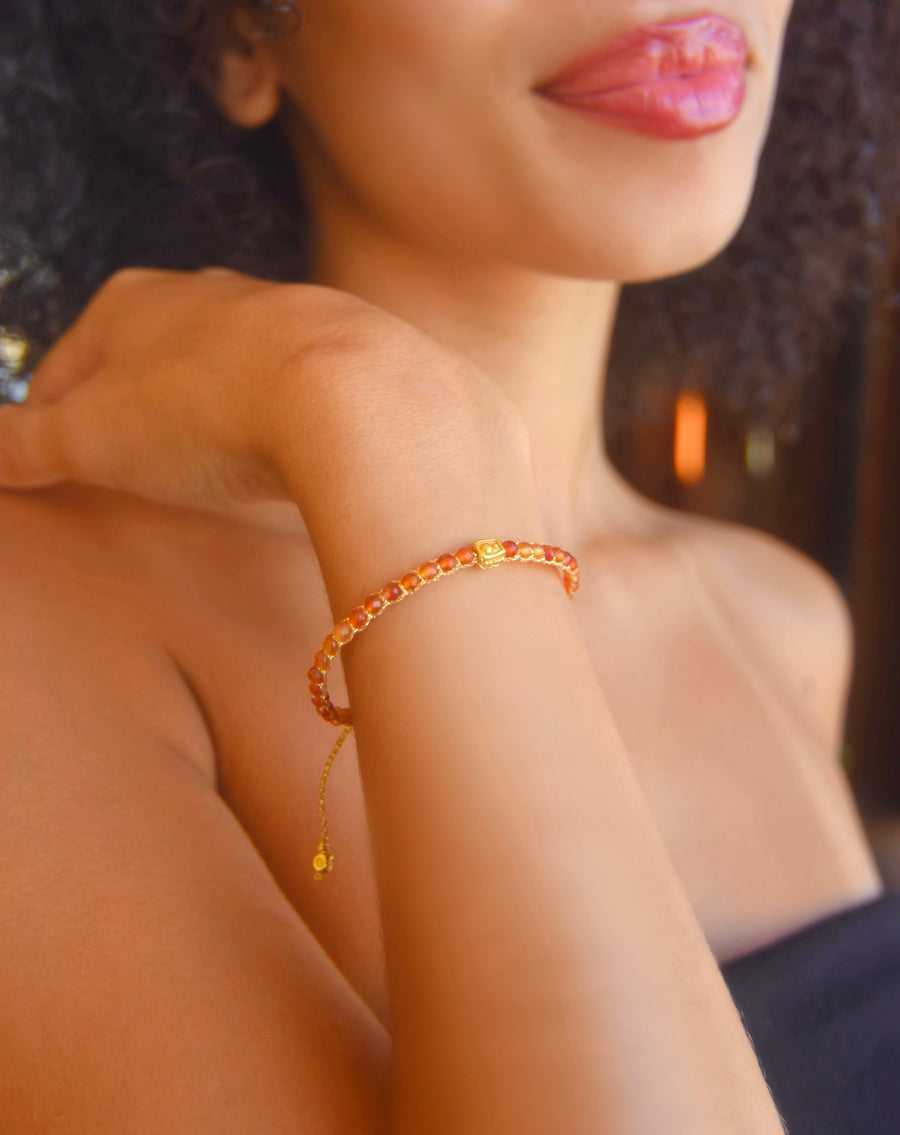 Carnelian From Brazil 3mm Bracelet | Gold