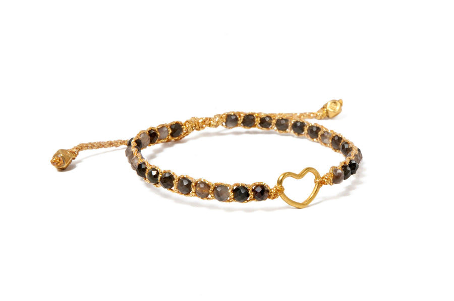 Dark Labradorite Heart Kids Bracelet | Gold - Samapura Jewelry