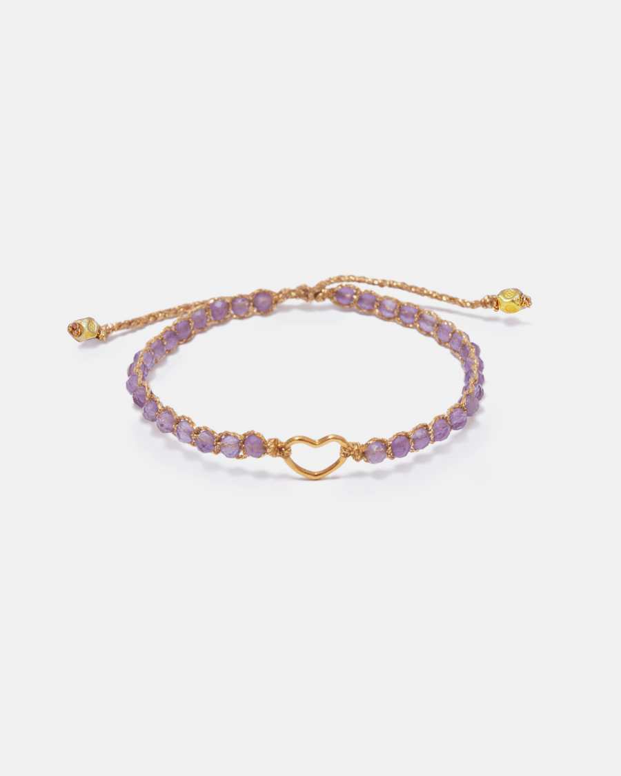 Gelang Anak Berbentuk Hati Amethyst | Benang Emas