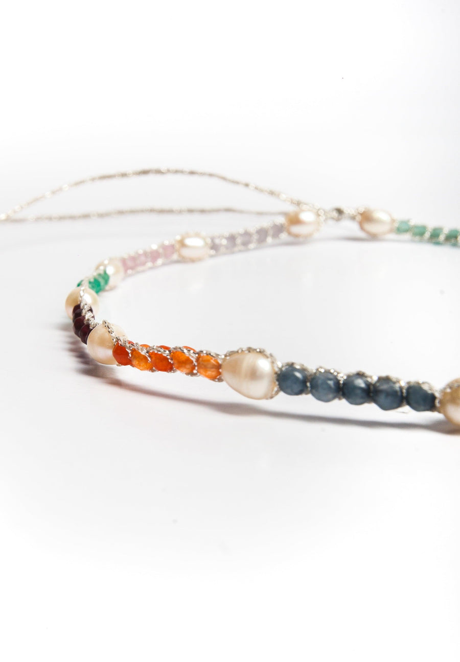 Fresh Water Pearl & Gemstone Choker | Silver - Samapura Jewelry