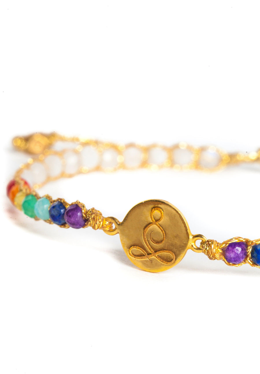 Lotus 7 Chakras Moonstone Bracelet | Gold - Samapura Jewelry