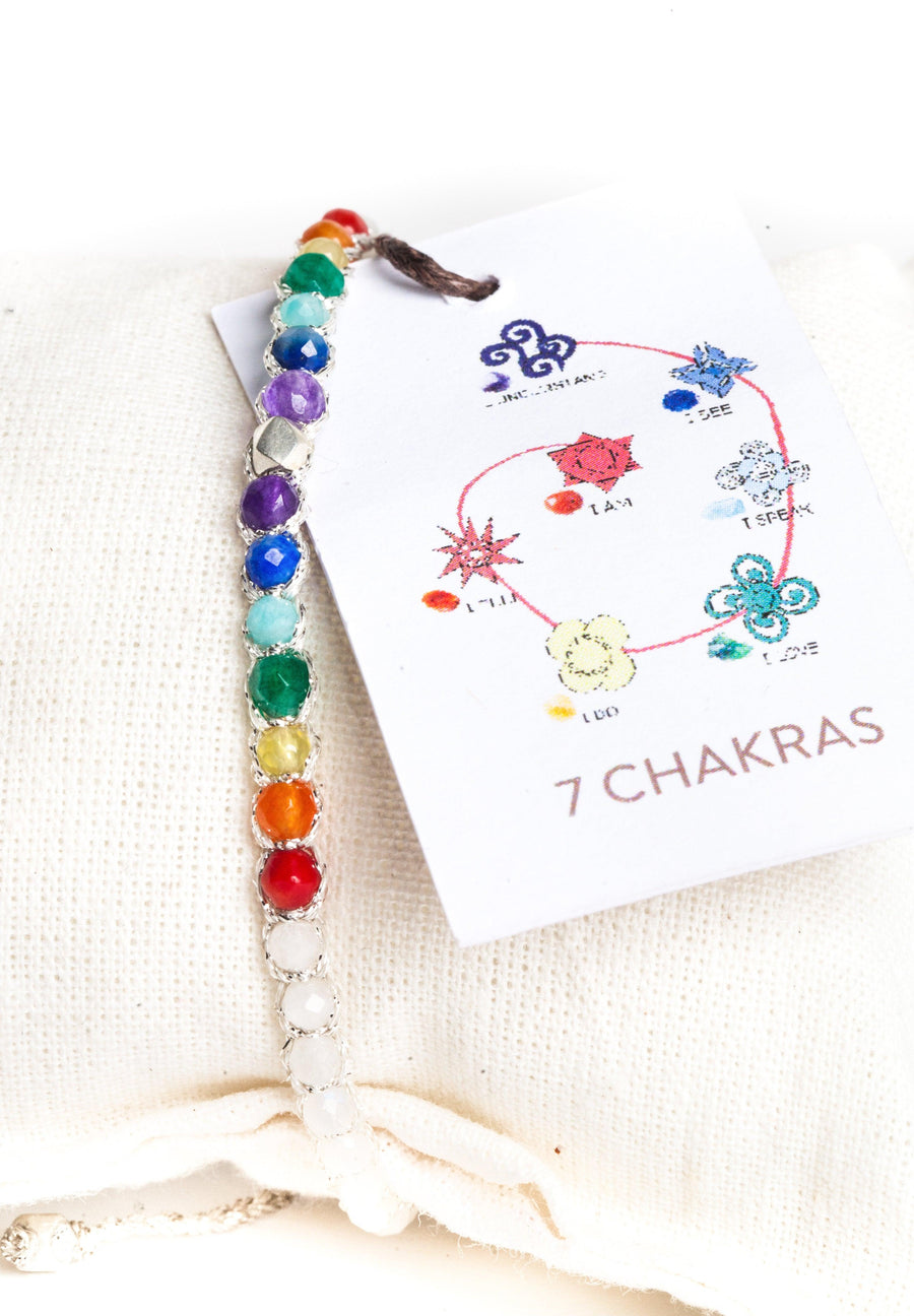 7 Chakras Moonstone Bracelet  | Silver