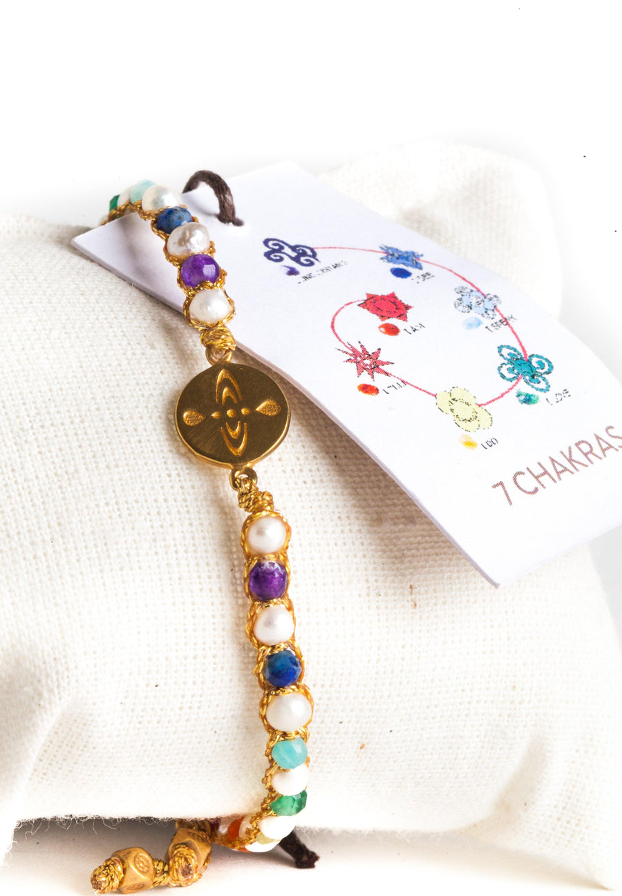 Mindfulness 7 Chakras Pearl Bracelet | Gold - Samapura Jewelry