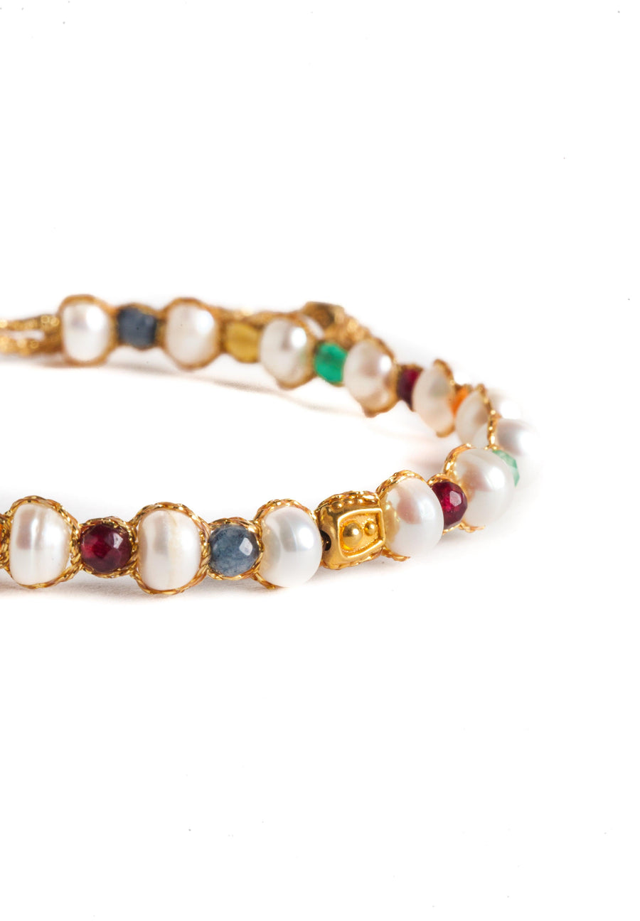 Fresh Water Pearl & Gemstone Bracelet | Gold - Samapura Jewelry