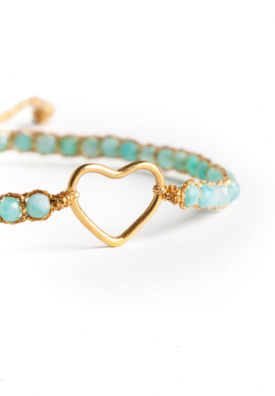 Amazonite Heart Bracelet | Gold
