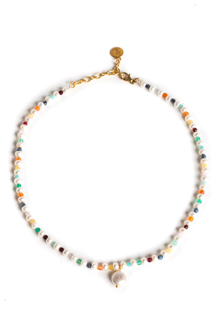 Fresh Water Pearl & Gemstone Necklace | Gold - Samapura Jewelry