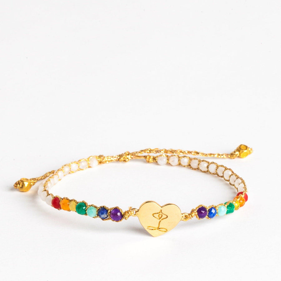 Namaste Heart 7 Chakras Moonstone Bracelet | Gold