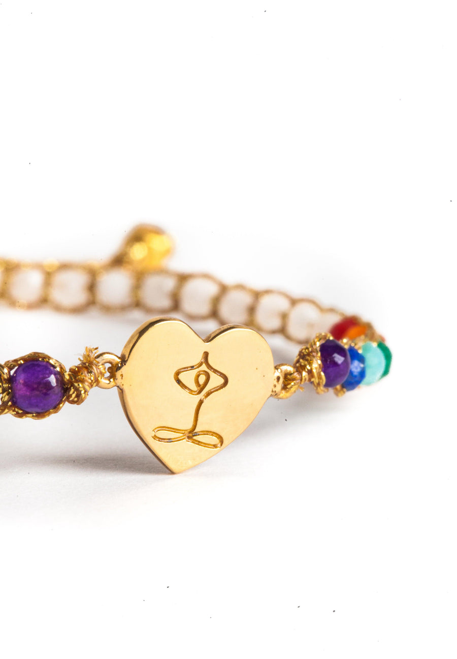 Namaste Heart 7 Chakras Moonstone Bracelet | Gold