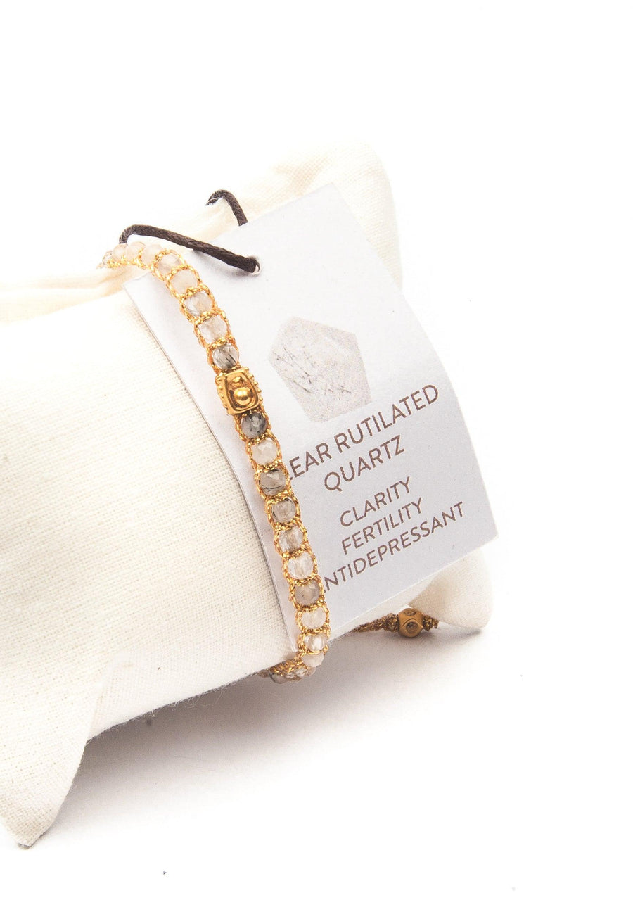 Clear Rutilated Quartz Bracelet | Gold