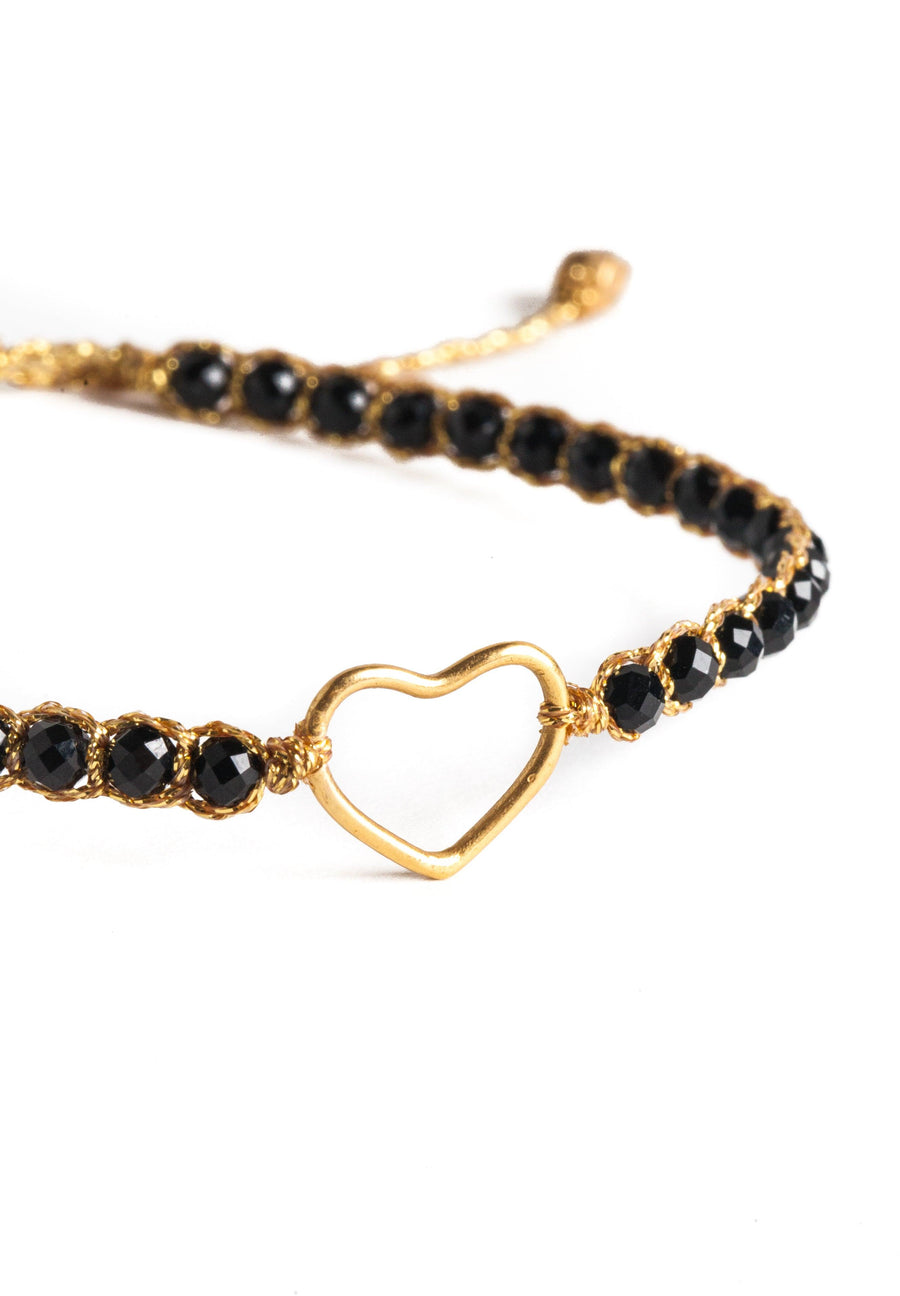Black Spinel Heart Bracelet | Gold - Samapura Jewelry