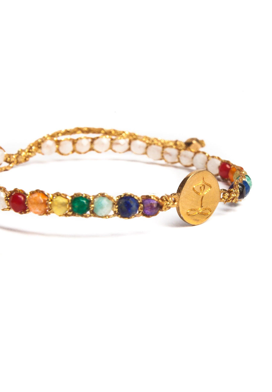 Namaste 7 Chakras Moonstone Bracelet | Gold - Samapura Jewelry