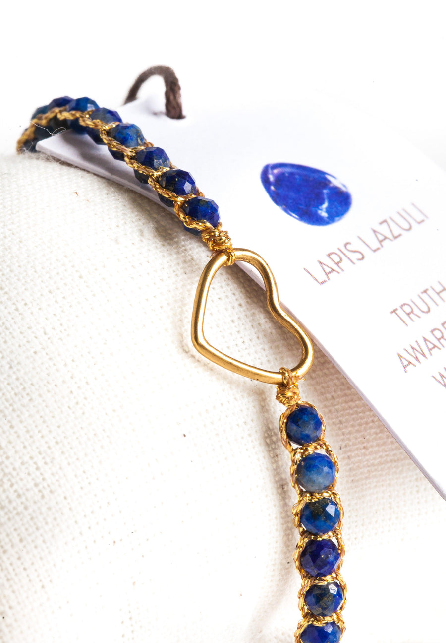 Lapis Lazuli Heart Bracelet | Gold