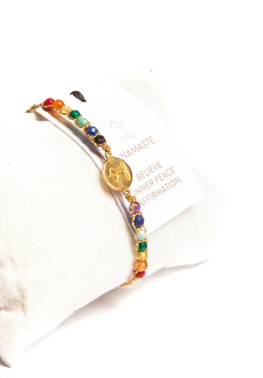 Namaste 7 Chakras Moonstone Bracelet | Gold