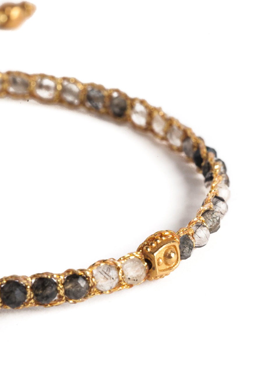 Black Rutilated Quartz Bracelet | Gold - Samapura Jewelry