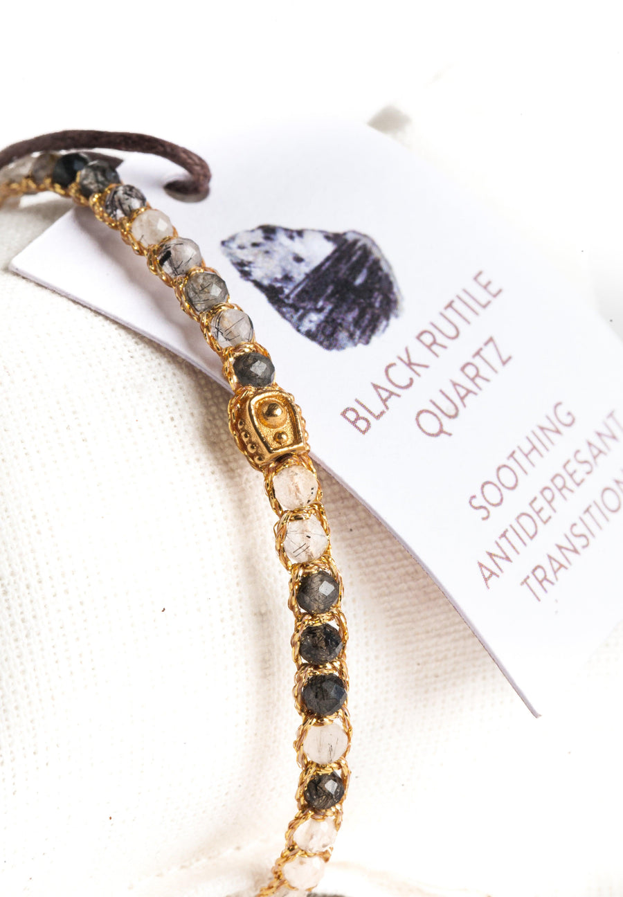 Black Rutilated Quartz Bracelet | Gold - Samapura Jewelry
