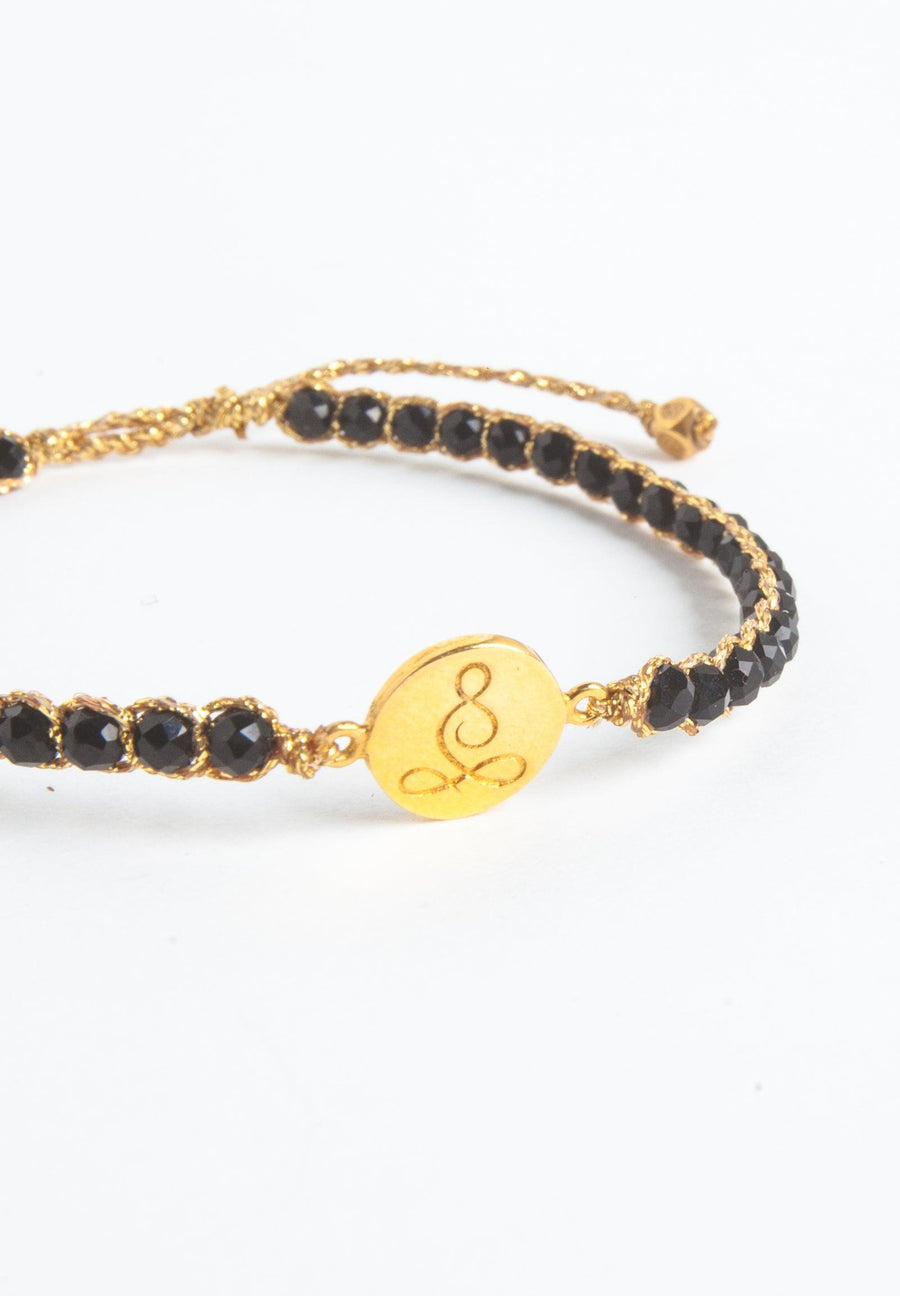 Lotus Black Spinel Bracelet | Gold