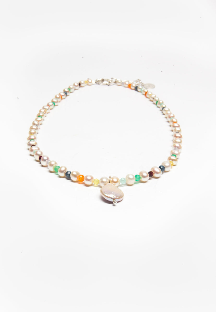 Fresh Water Pearl & Gemstone Necklace | Silver - Samapura Jewelry