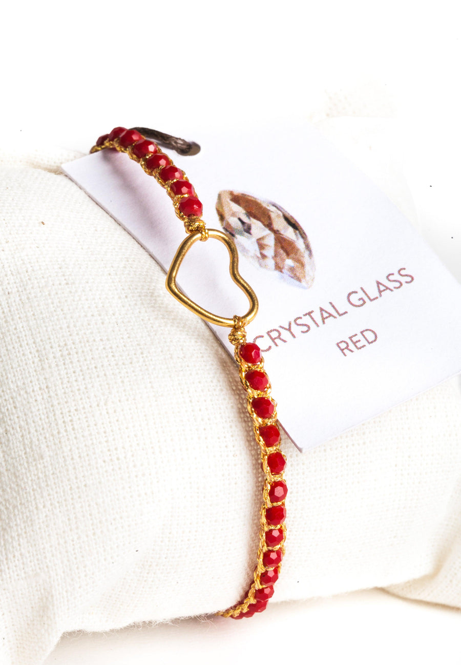Crystal Red Heart Bracelet | Gold - Samapura Jewelry