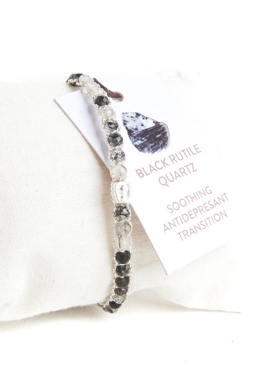 Black Rutilated Quartz Bracelet | Silver - Samapura Jewelry