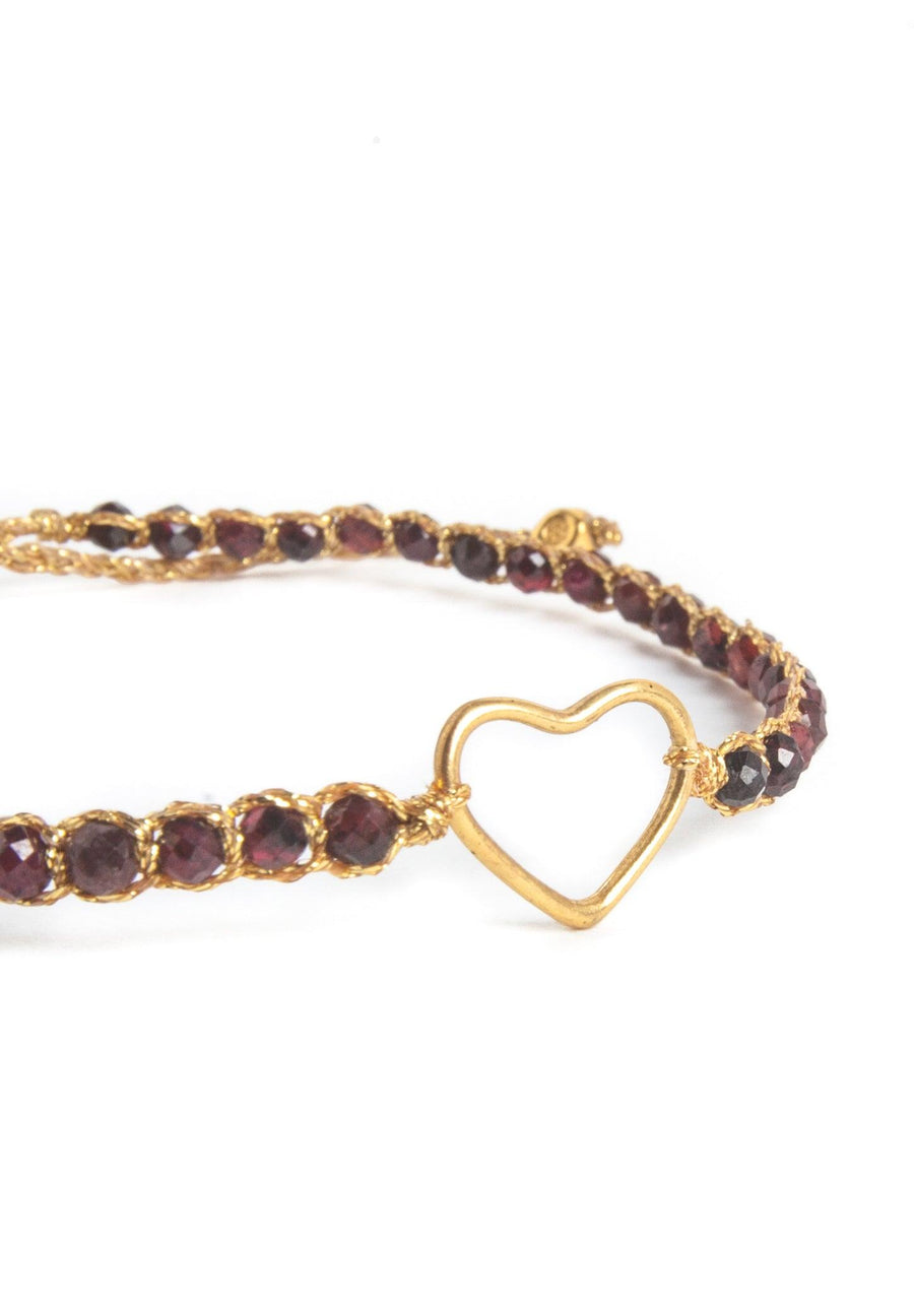 Rhodolite Garnet Heart Bracelet | Gold - Samapura Jewelry