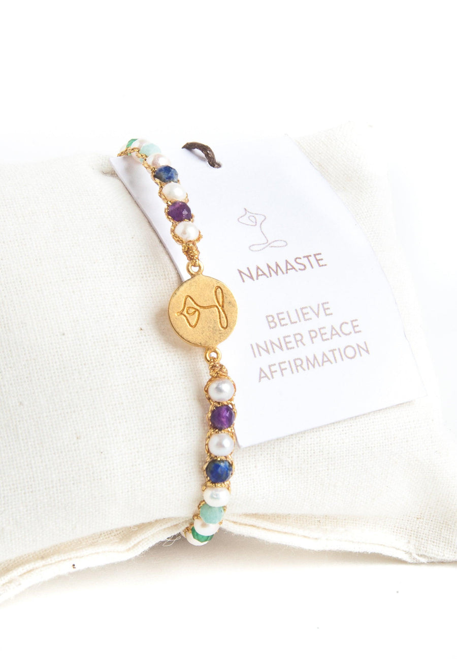 Namaste 7 Chakras Pearl Bracelet | Gold