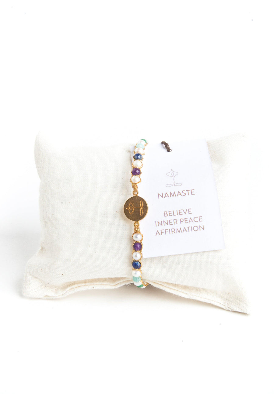 Namaste 7 Chakras Pearl Bracelet | Gold