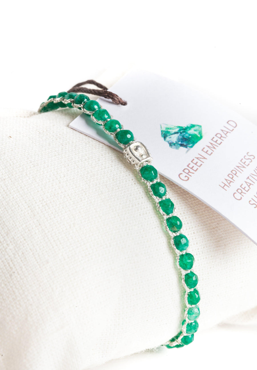 Green Emerald Agate Bracelet | Silver