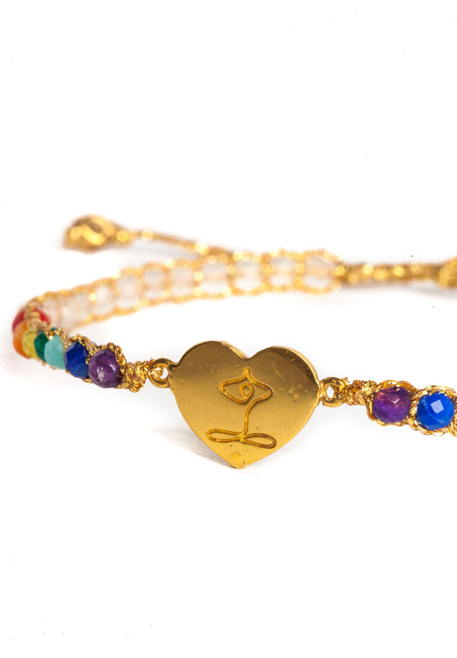 Namaste Heart 7 Chakras Lemon Quartz Bracelet | Gold - Samapura Jewelry