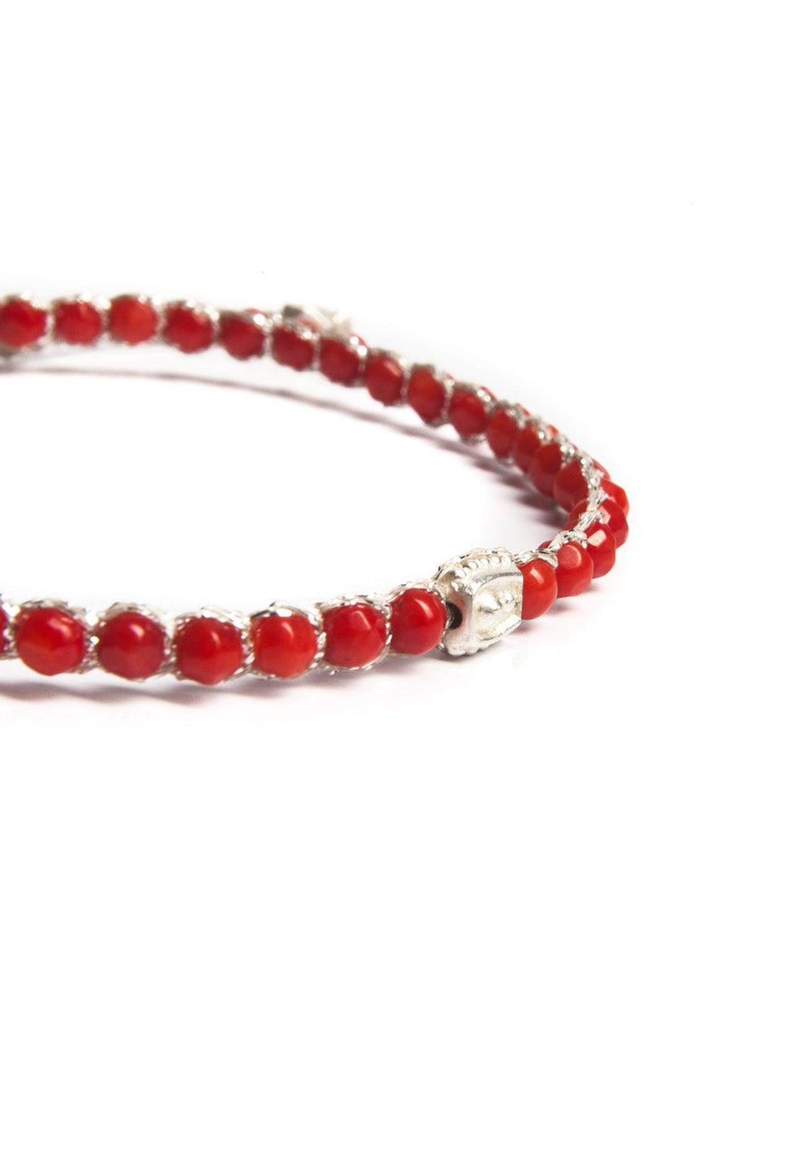 Red Coral Bracelet | Silver - Samapura Jewelry