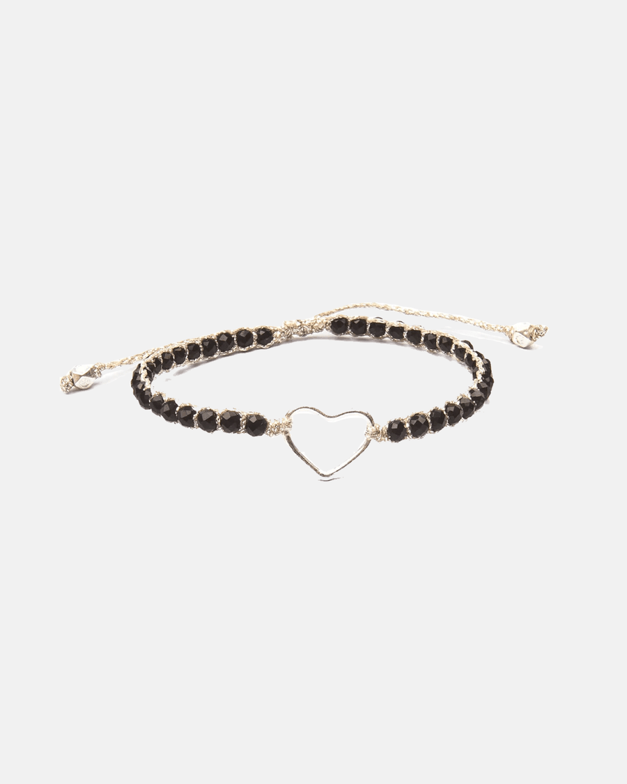 Black Spinel Heart Bracelet | Silver - Samapura Jewelry