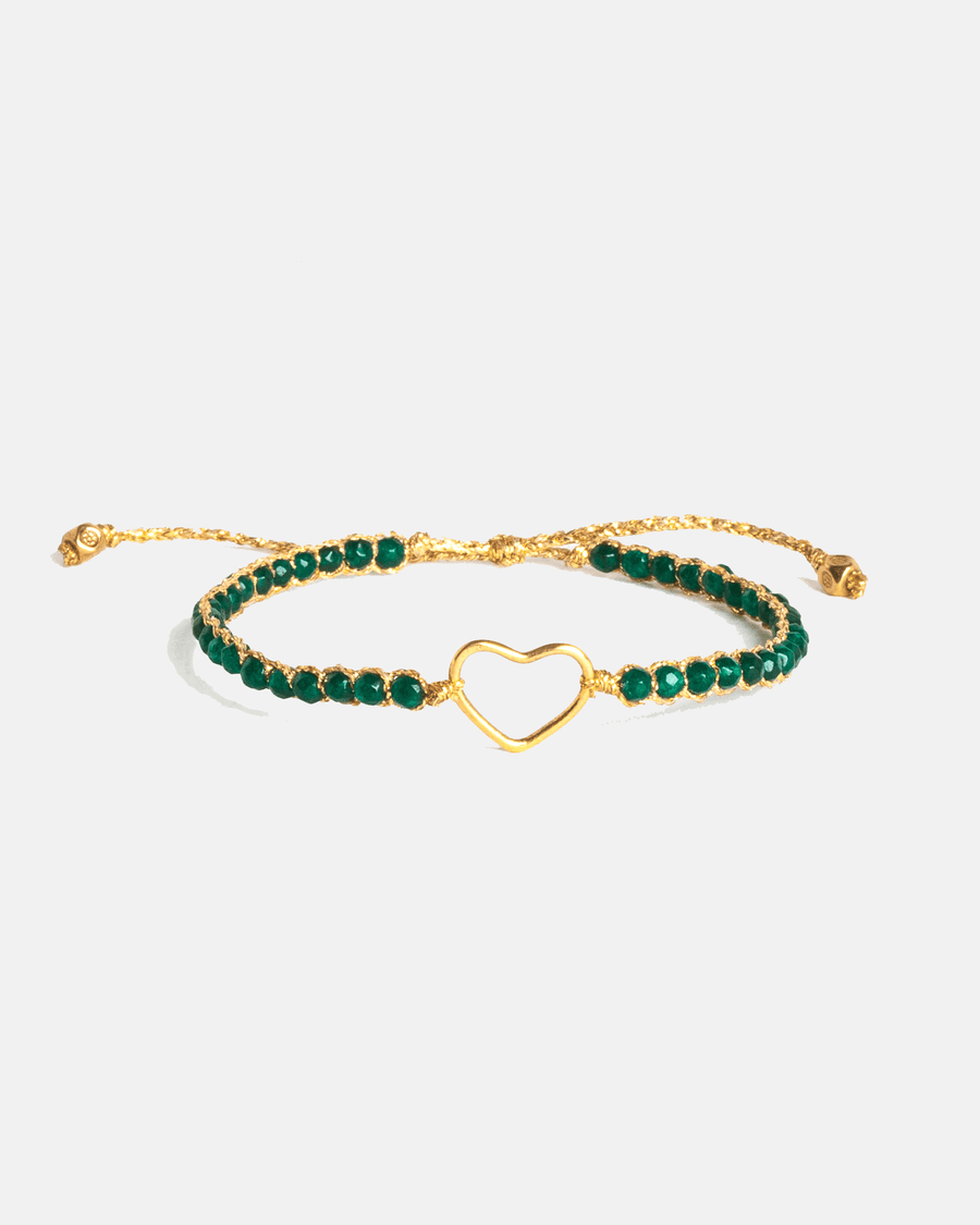 Green Emerald Agate Heart Bracelet | Gold - Samapura Jewelry