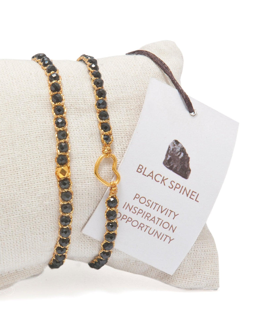 Black Spinel Heart Kids Bracelet | Gold - Samapura Jewelry
