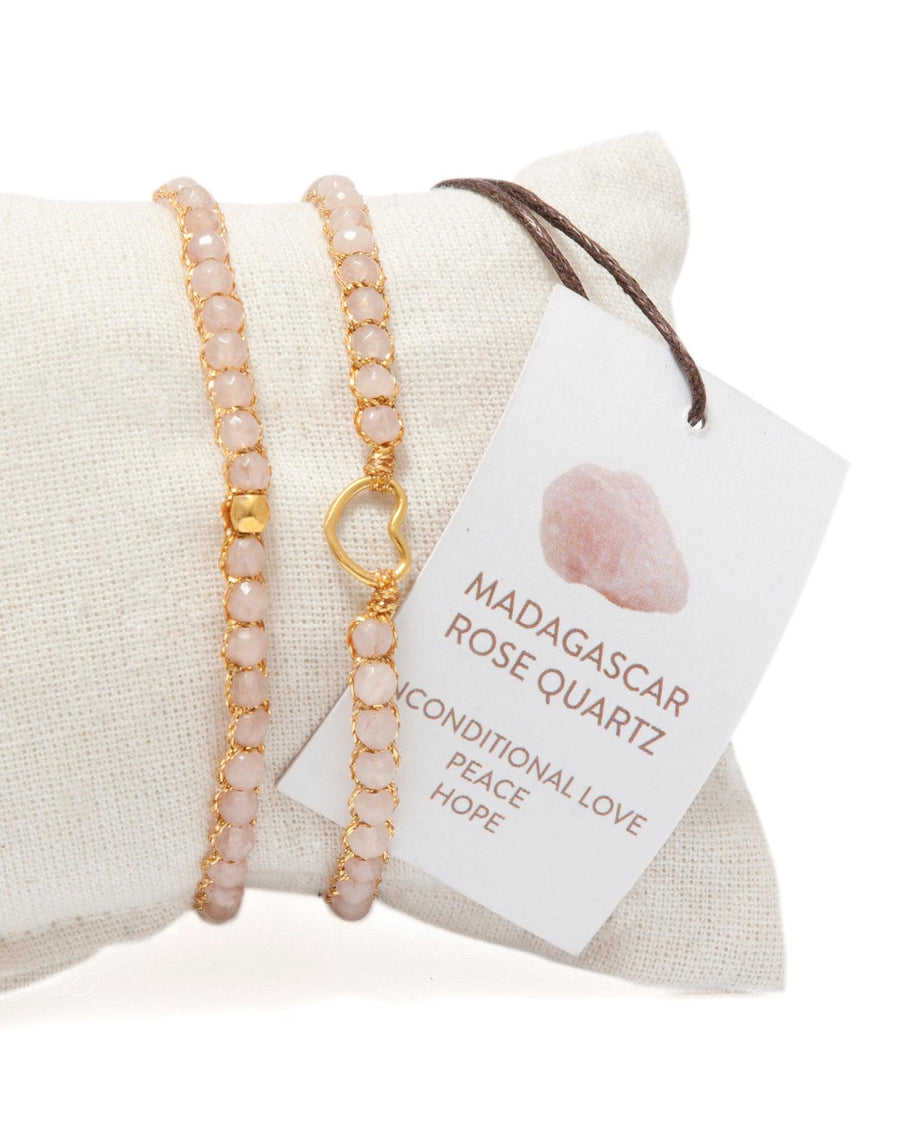 Rose Quartz Heart Kids Bracelet | Gold