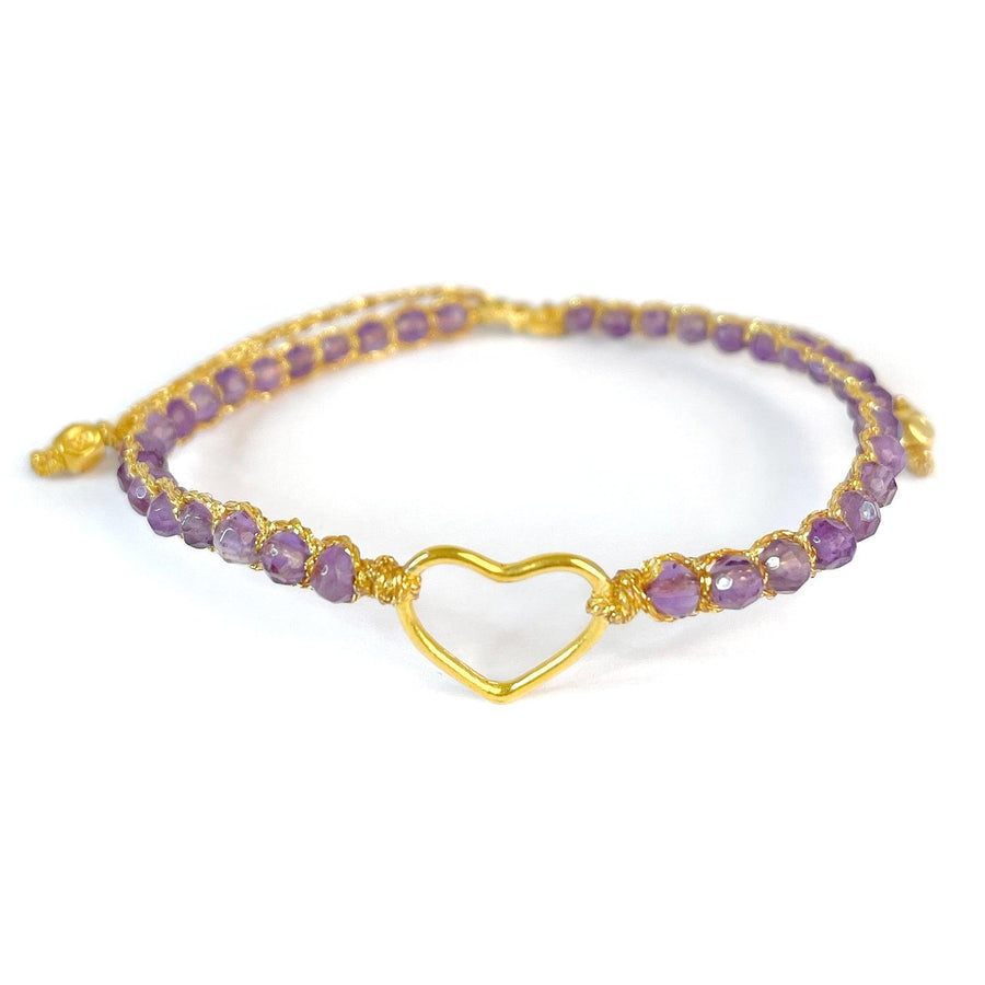 Light Amethyst Heart Bracelet | Gold - Samapura Jewelry