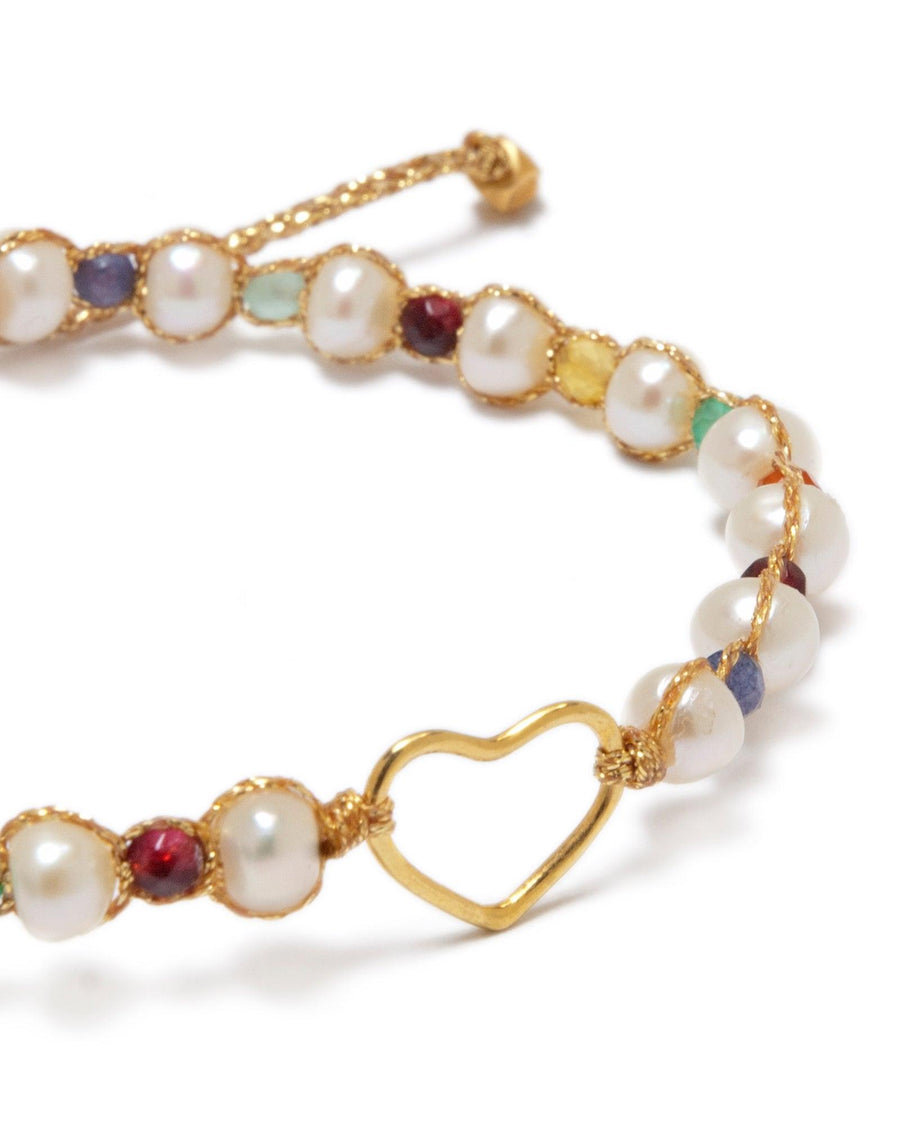 Pearl & Gemstone Heart Bracelet | Gold